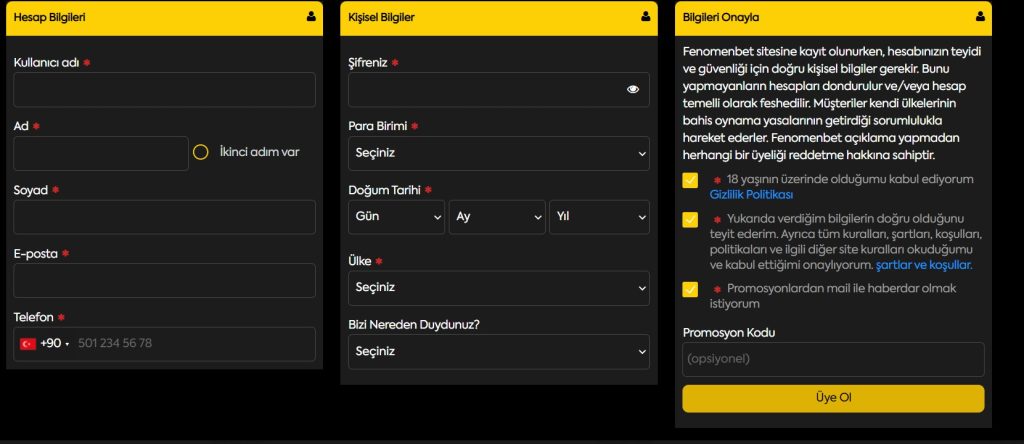 fenomenbet üyelik işlemleri